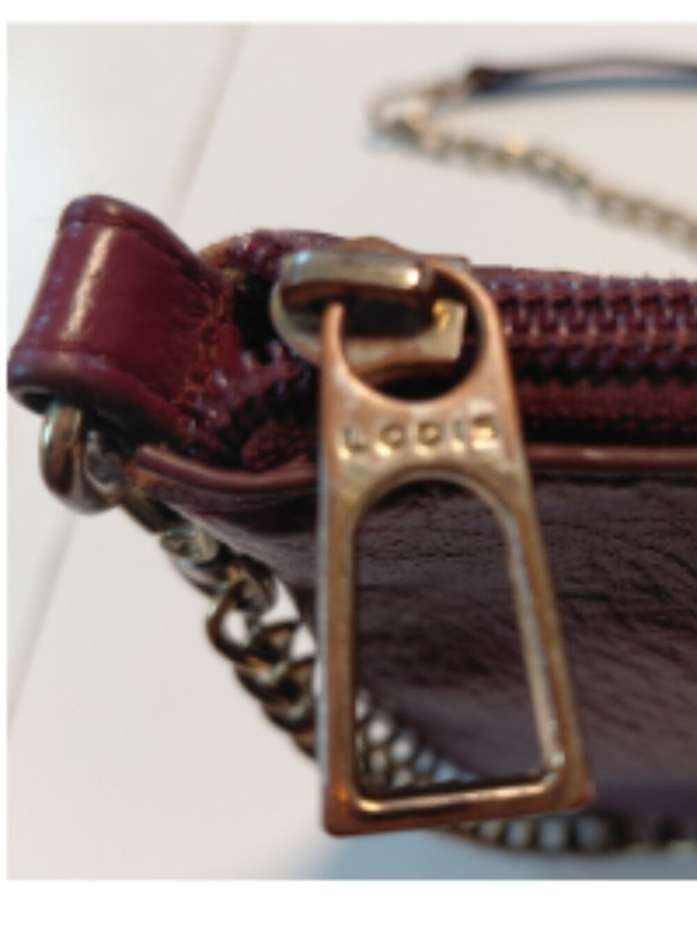 Lodis Burgundy/Plum Chain Strap Italian Leather Pebble Crossbody - Picture 11 of 15